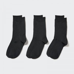 Women Uniqlo Wide Ribbed (3 Pairs) Socks Black | 3896232