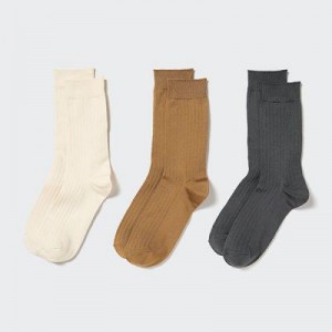 Women Uniqlo Wide Ribbed (3 Pairs) Socks White | 2335951