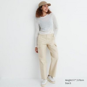 Women Uniqlo Wide Straight Cargo Pants White | 7173003