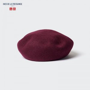 Women Uniqlo Wool Beret Hats Burgundy | 3034043