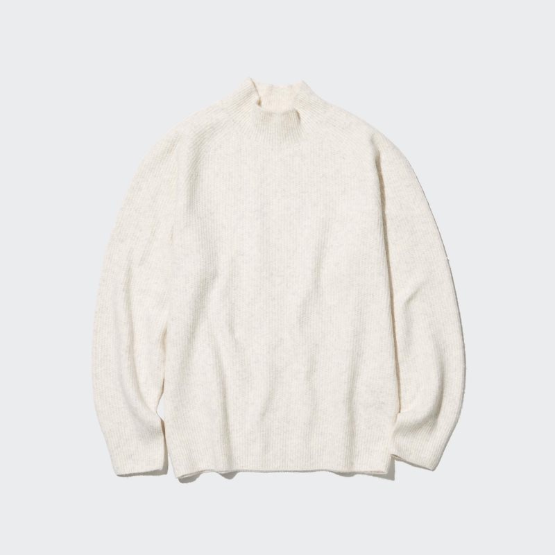 Men Uniqlo 3d Knit Souffle Yarn Mock Neck Sweaters White | 8629054
