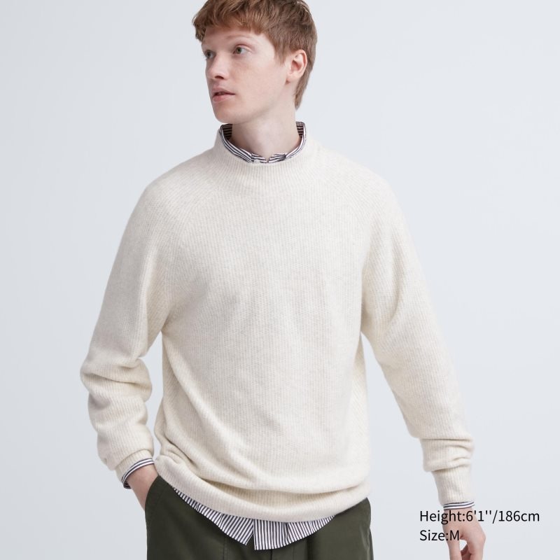 Men Uniqlo 3d Knit Souffle Yarn Mock Neck Sweaters White | 8629054