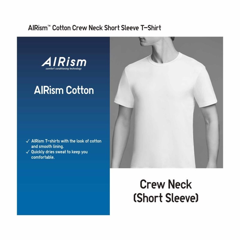 Men Uniqlo Airism Cotton Crew Neck T Shirts Navy | 3933643
