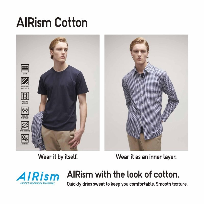 Men Uniqlo Airism Cotton Crew Neck T Shirts Navy | 3933643