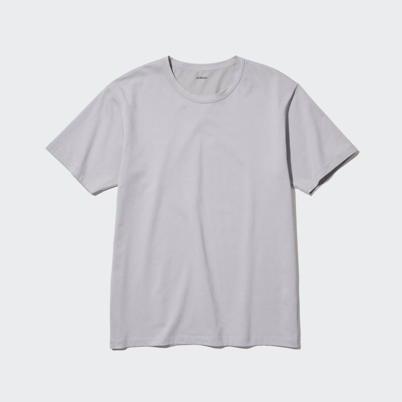 Men Uniqlo Airism Cotton Crew Neck T Shirts Grey | 8021546