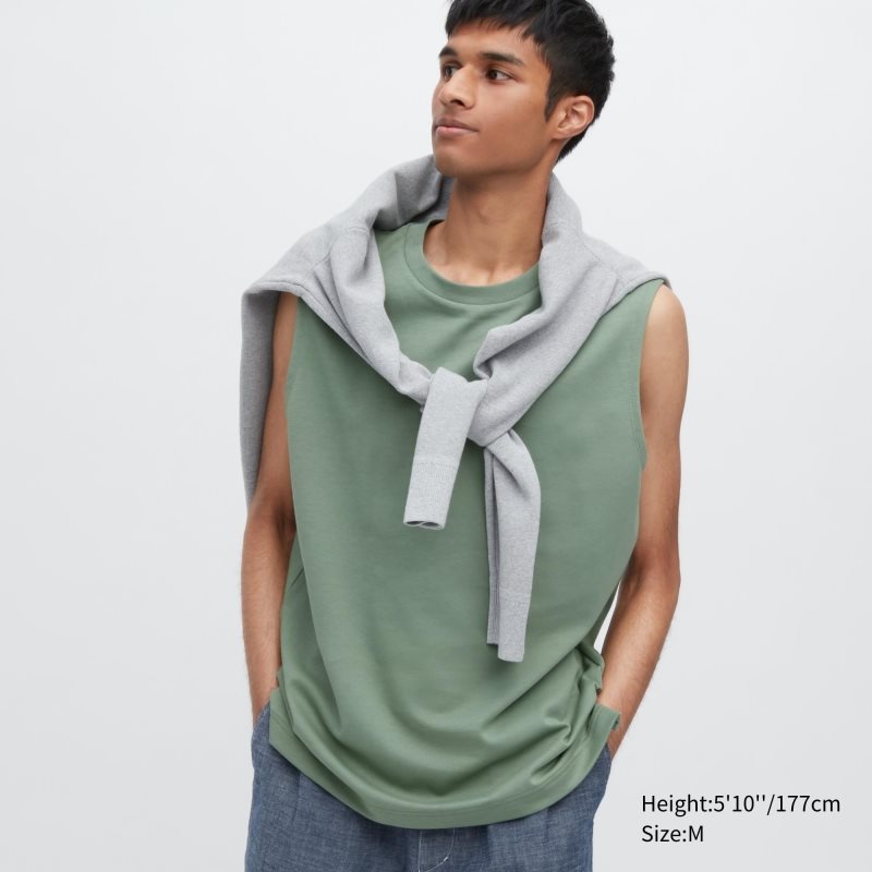 Men Uniqlo Airism Cotton Sleeveless T Shirts Green | 9562308