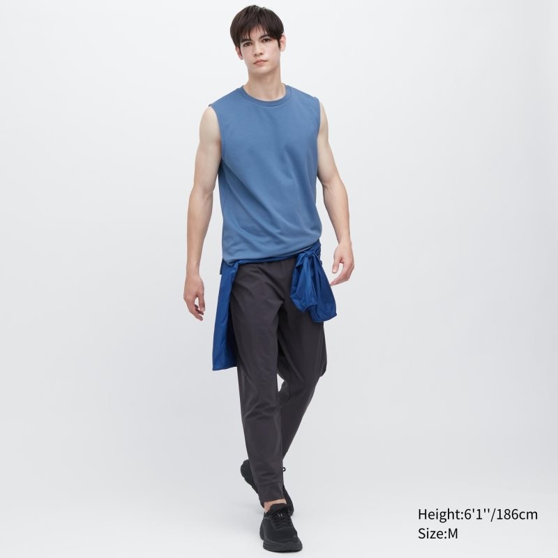 Men Uniqlo Airism Cotton Sleeveless Tank Top Blue | 5807666
