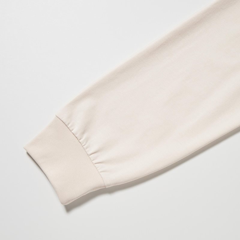Men Uniqlo Airism Cotton Uv Protection Crew Neck Long-sleeve T Shirts Beige | 1170637