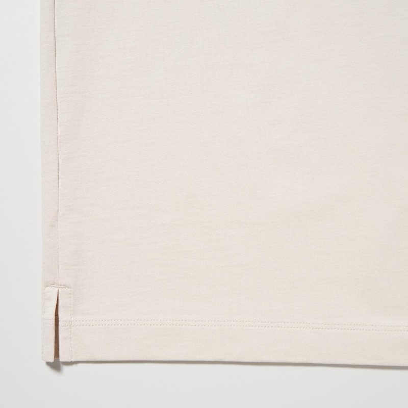 Men Uniqlo Airism Cotton Uv Protection Crew Neck Long-sleeve T Shirts Beige | 1170637