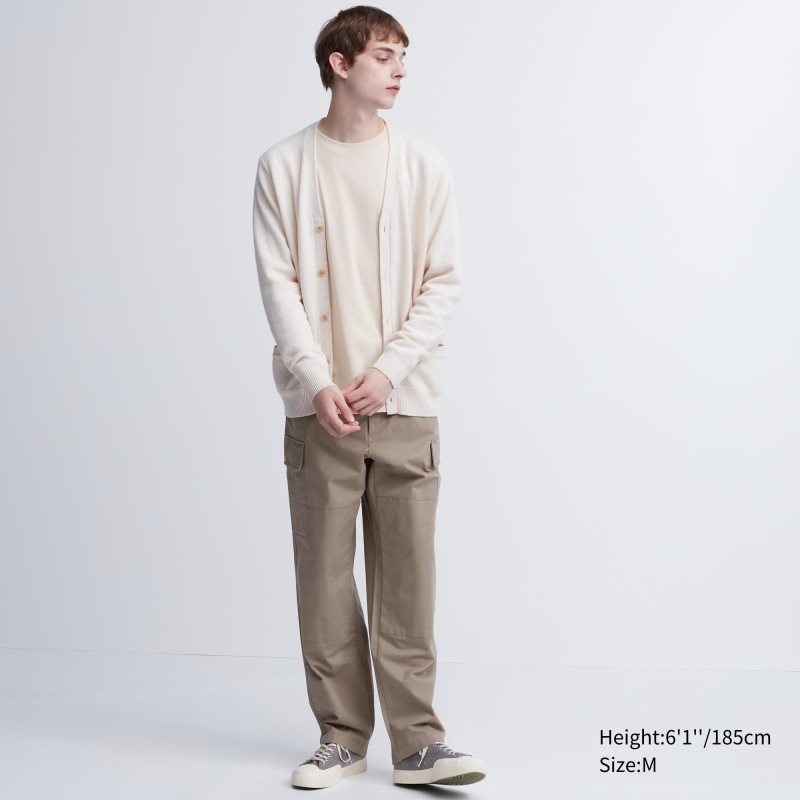 Men Uniqlo Airism Cotton Uv Protection Crew Neck Long-sleeve T Shirts Beige | 1170637