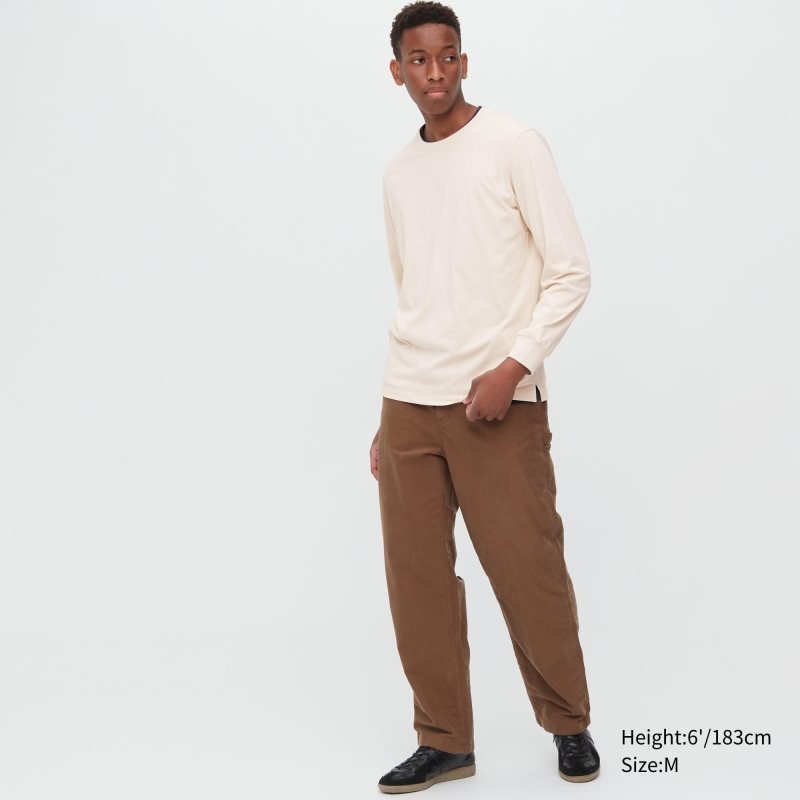 Men Uniqlo Airism Cotton Uv Protection Crew Neck T Shirts Beige | 2834381