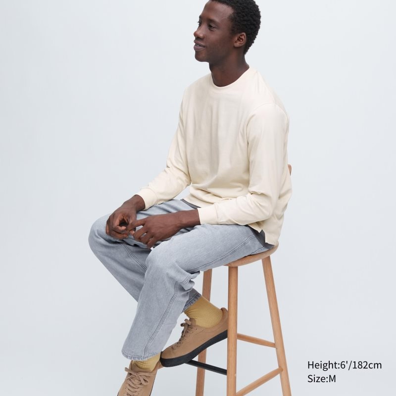 Men Uniqlo Airism Cotton Uv Protection Crew Neck T Shirts Beige | 2834381