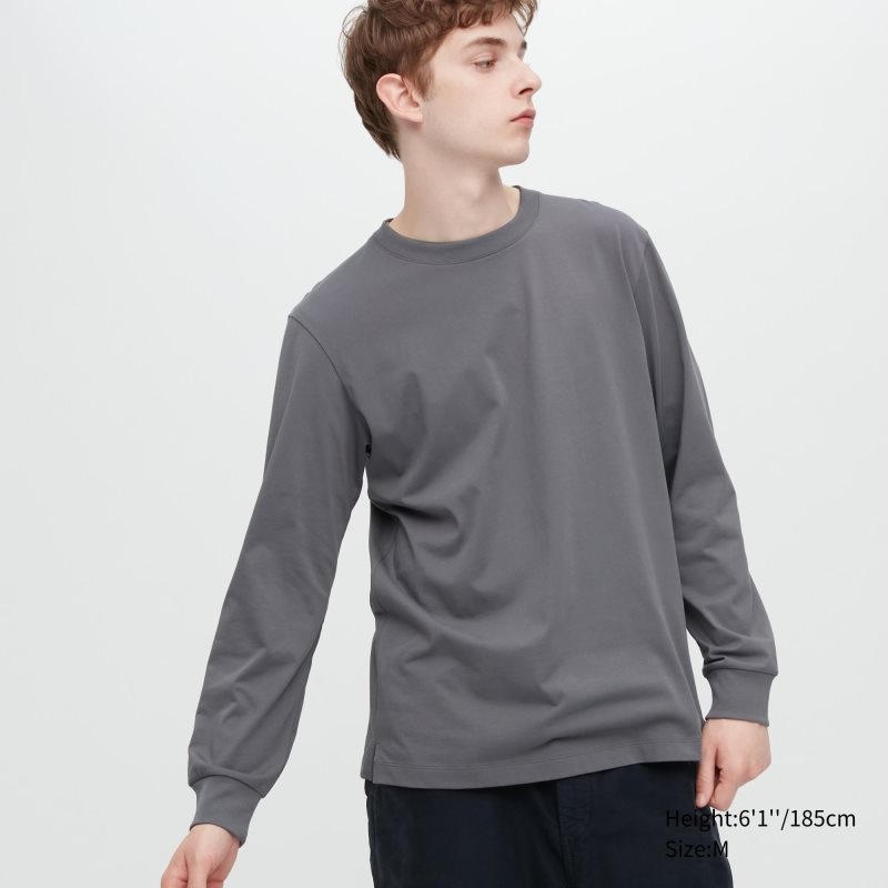 Men Uniqlo Airism Cotton Uv Protection Crew Neck T Shirts Grey | 1384701