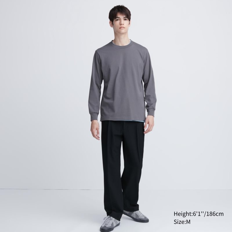 Men Uniqlo Airism Cotton Uv Protection Crew Neck T Shirts Grey | 3119523