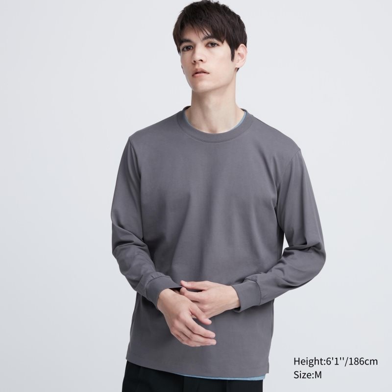 Men Uniqlo Airism Cotton Uv Protection Crew Neck T Shirts Grey | 3119523