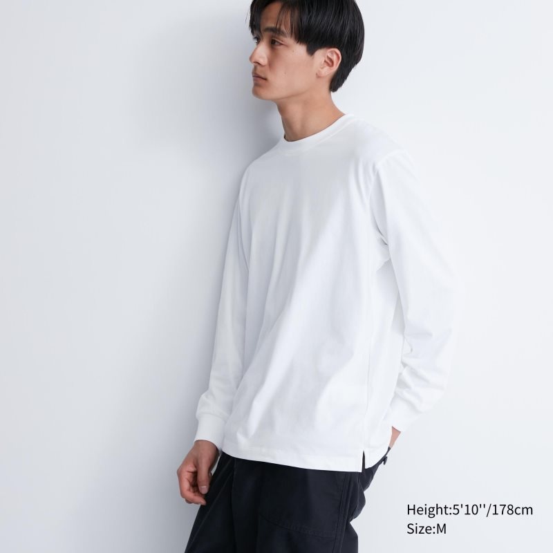 Men Uniqlo Airism Cotton Uv Protection Crew Neck T Shirts White | 856374