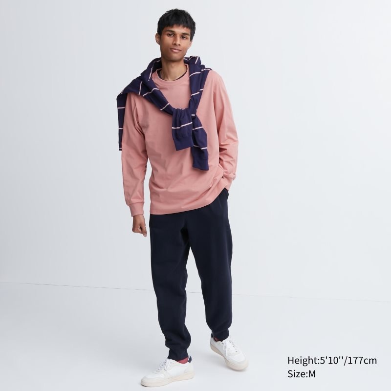 Men Uniqlo Airism Cotton Uv Protection Crew Neck Long-sleeve T Shirts Pink | 4056932