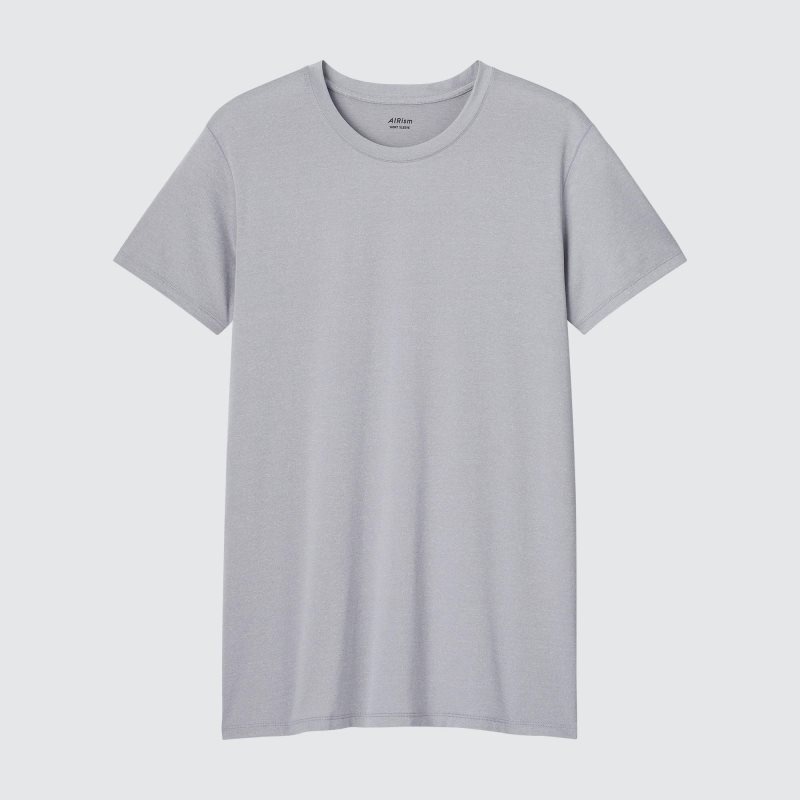 Men Uniqlo Airism Crew Neck Short-sleeve T Shirts Grey | 9755536