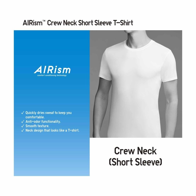 Men Uniqlo Airism Crew Neck Short-sleeve T Shirts Grey | 9755536
