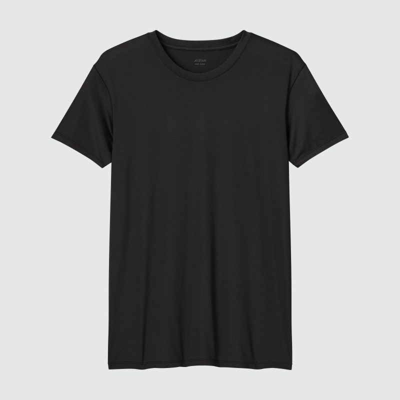 Men Uniqlo Airism Crew Neck Short-sleeve T Shirts Black | 6627532
