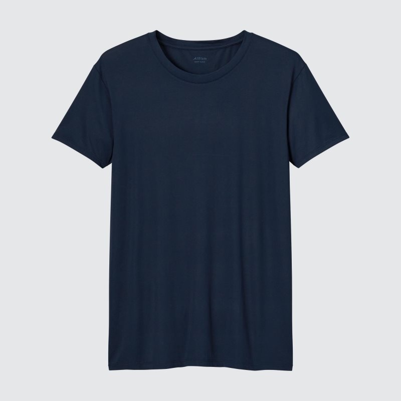 Men Uniqlo Airism Crew Neck Short-sleeve T Shirts Navy | 1105365