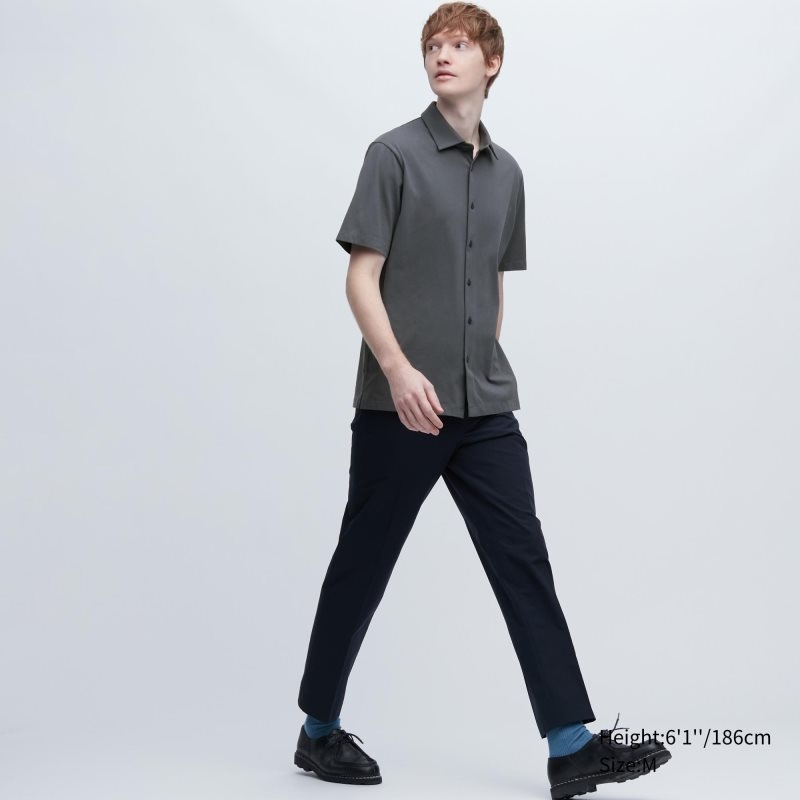 Men Uniqlo Airism Full Open Short-sleeve Polo Shirts Grey | 3593384