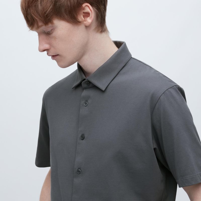Men Uniqlo Airism Full Open Short-sleeve Polo Shirts Grey | 3593384