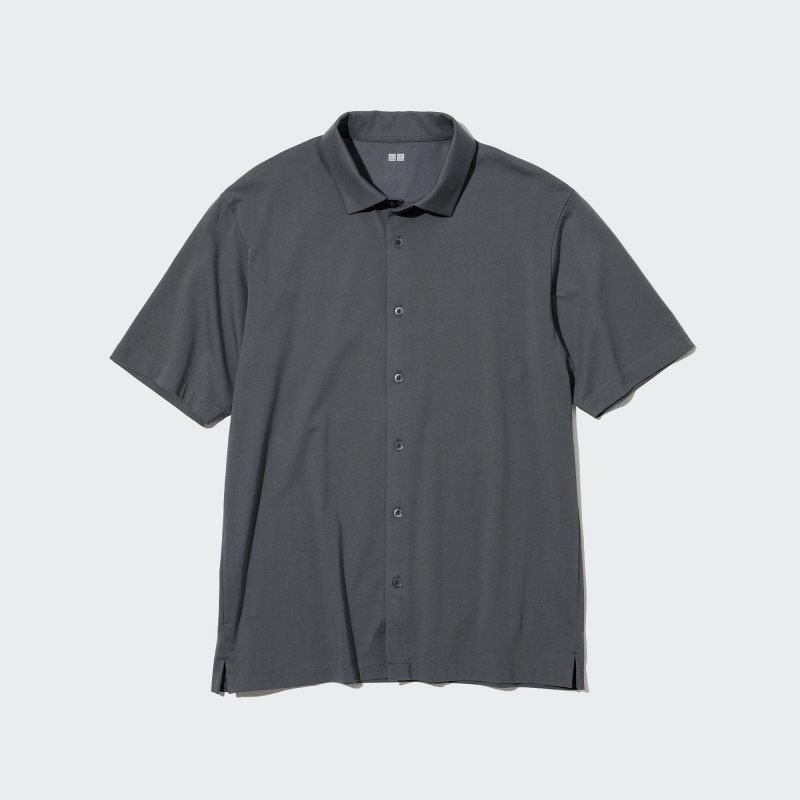 Men Uniqlo Airism Full Open Short-sleeve Polo Shirts Grey | 3593384