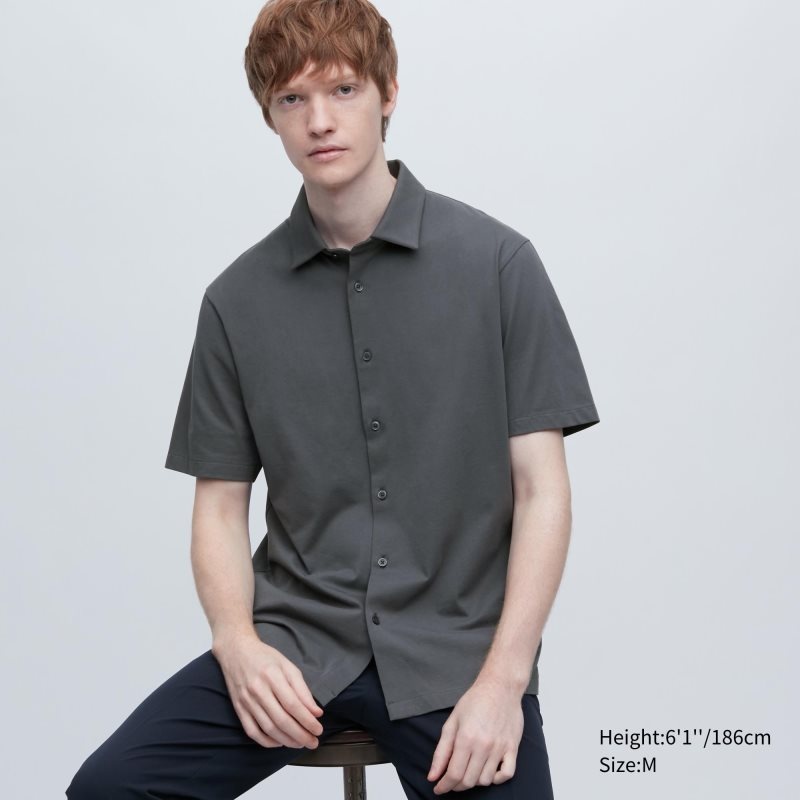 Men Uniqlo Airism Full Open Short-sleeve Polo Shirts Grey | 3593384