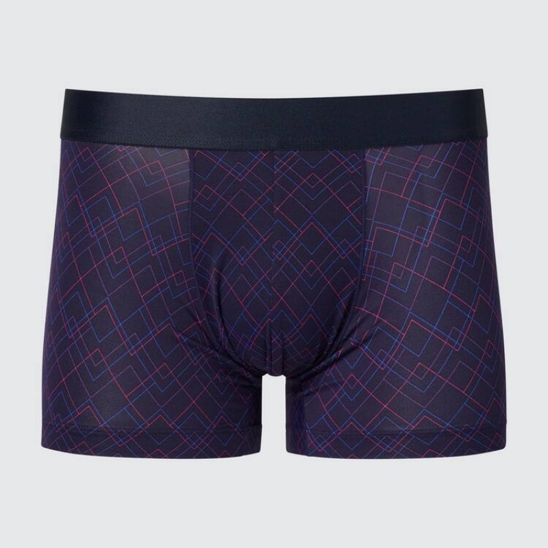 Men Uniqlo Airism Low Rise Printed Boxers Underwear Navy | 7616302