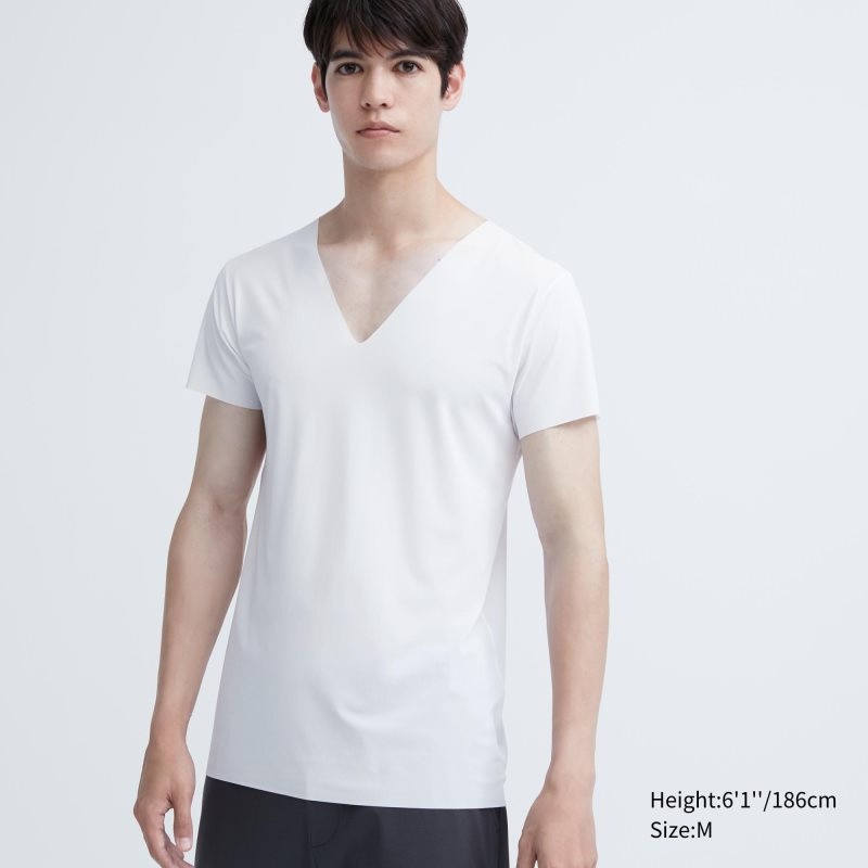 Men Uniqlo Airism Mesh Anti-odor V-neck T Shirts White | 9341977