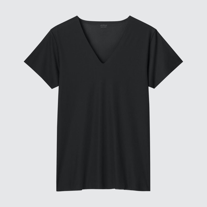 Men Uniqlo Airism Mesh Anti-odor V-neck T Shirts Black | 3908622