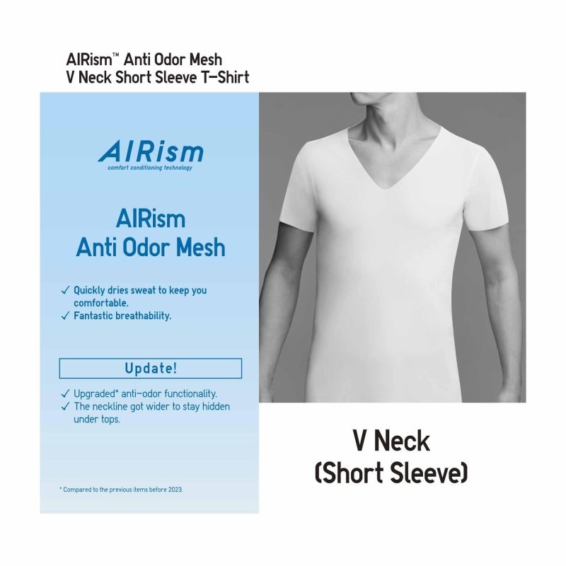 Men Uniqlo Airism Mesh Anti-odor V-neck T Shirts Beige | 1390334