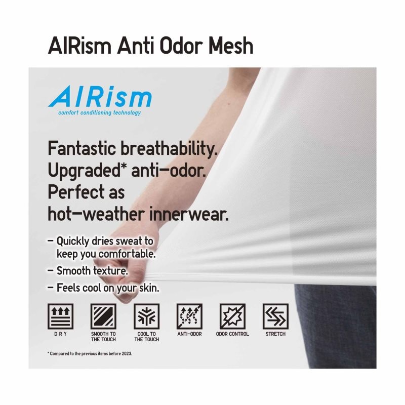 Men Uniqlo Airism Mesh Anti-odor V-neck T Shirts Beige | 1390334