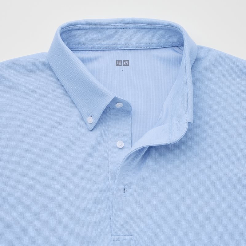Men Uniqlo Airism Pique Short-sleeve Polo Shirts Blue | 7841618