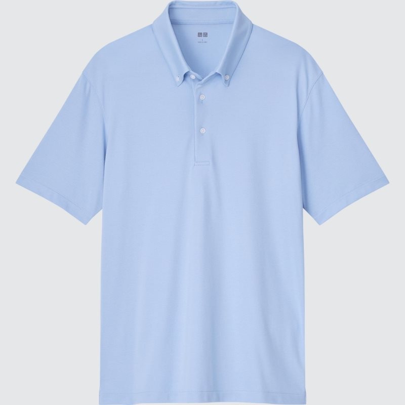 Men Uniqlo Airism Pique Short-sleeve Polo Shirts Blue | 7841618