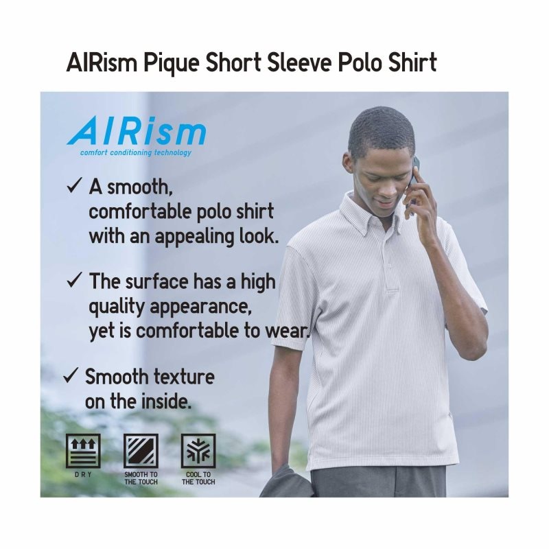Men Uniqlo Airism Pique Short-sleeve Polo Shirts Blue | 6492519