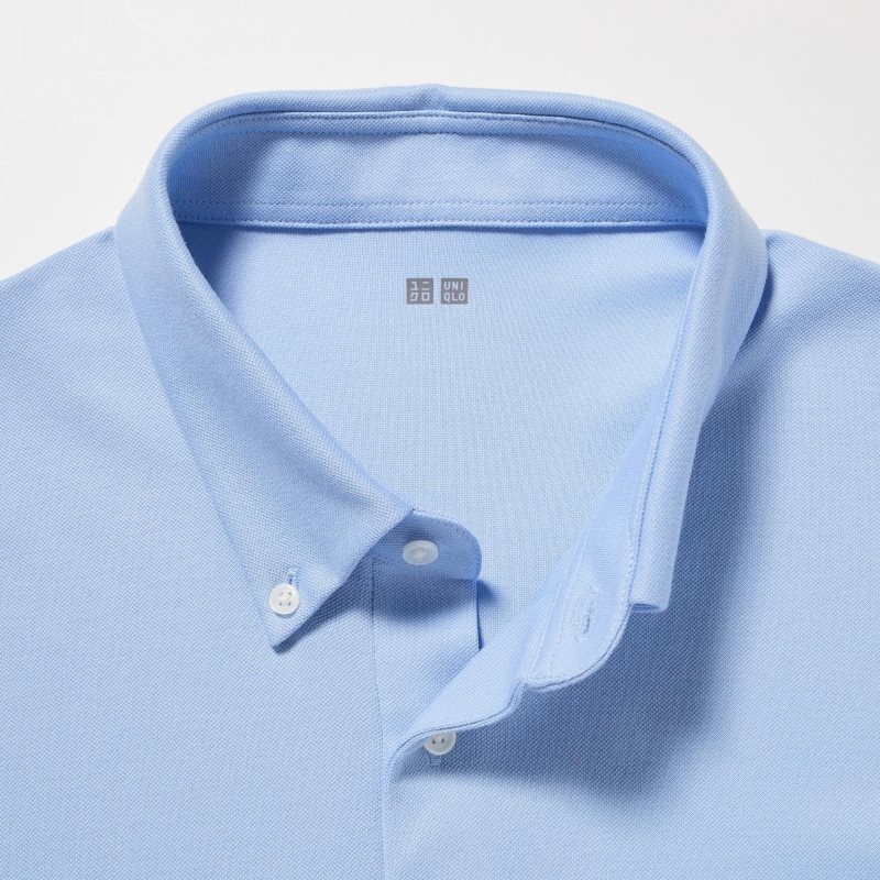 Men Uniqlo Airism Pique Short-sleeve Polo Shirts Blue | 6492519