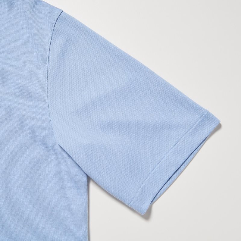 Men Uniqlo Airism Pique Short-sleeve Polo Shirts Blue | 6492519