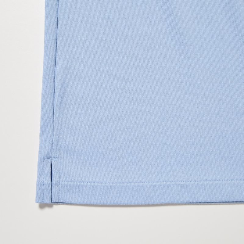 Men Uniqlo Airism Pique Short-sleeve Polo Shirts Blue | 6492519