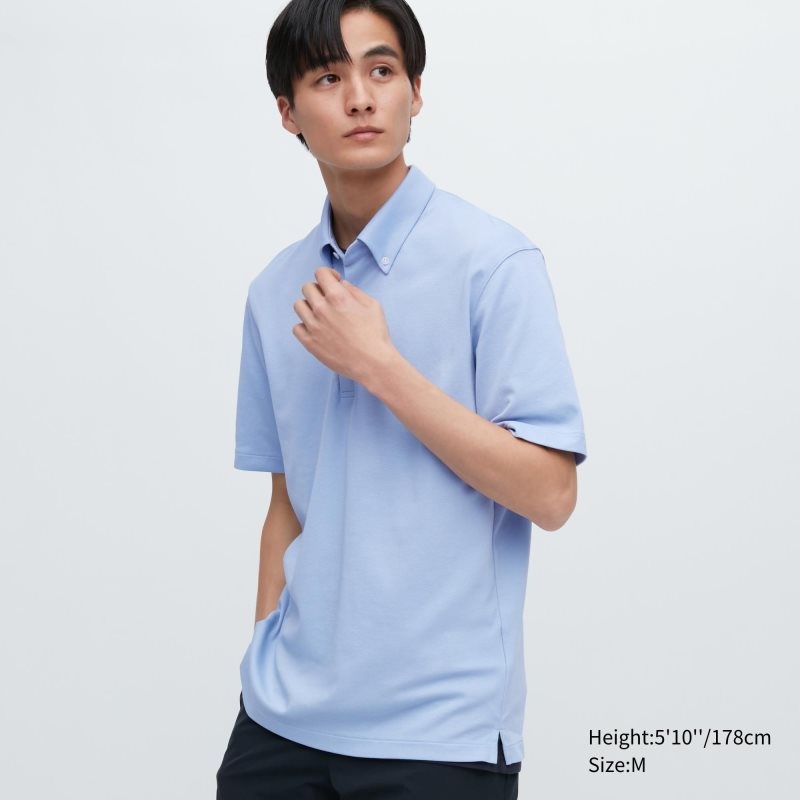 Men Uniqlo Airism Pique Short-sleeve Polo Shirts Blue | 6492519