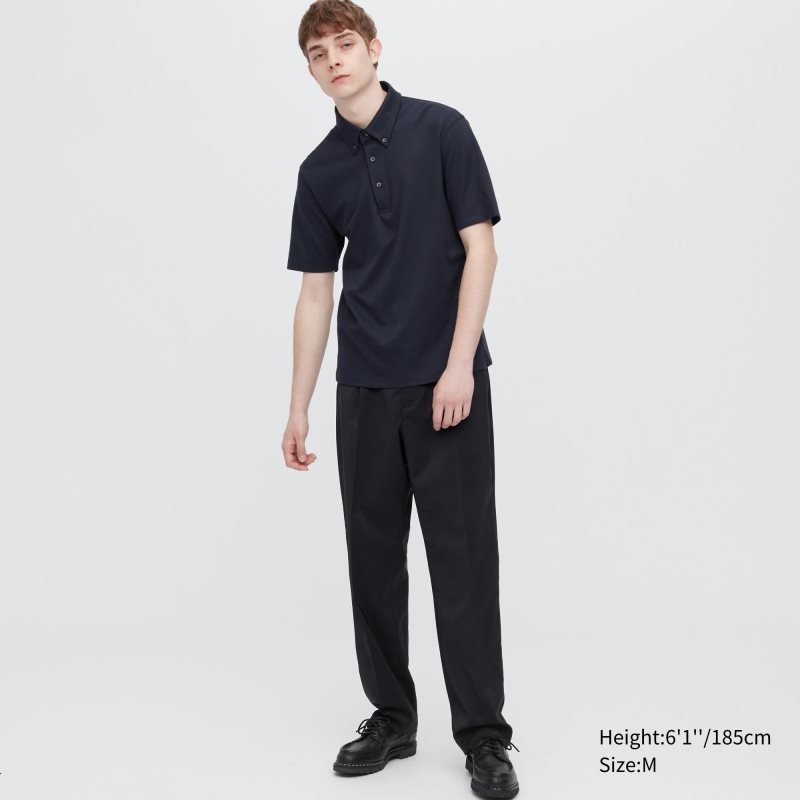 Men Uniqlo Airism Pique Short-sleeve Polo Shirts Navy | 3137170