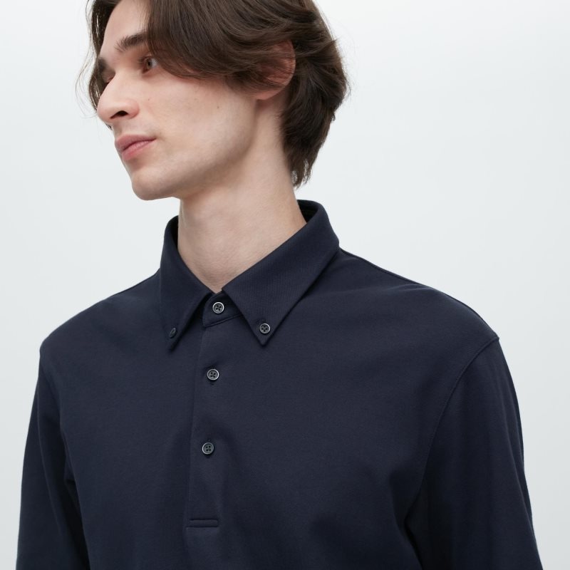 Men Uniqlo Airism Pique Short-sleeve Polo Shirts Navy | 9863355