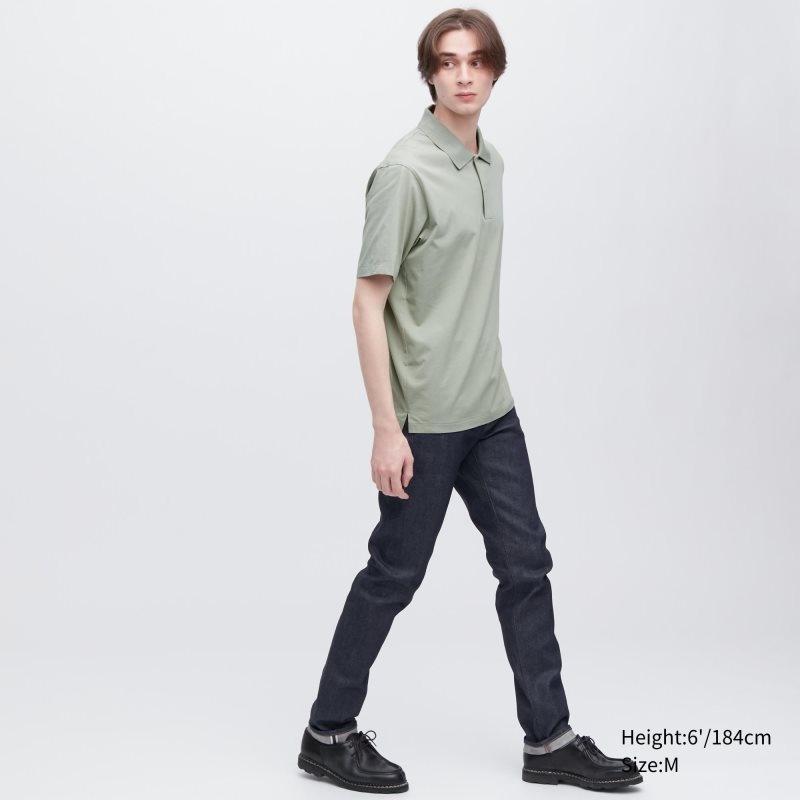 Men Uniqlo Airism Regular Collar Polo Shirts Green | 3102829