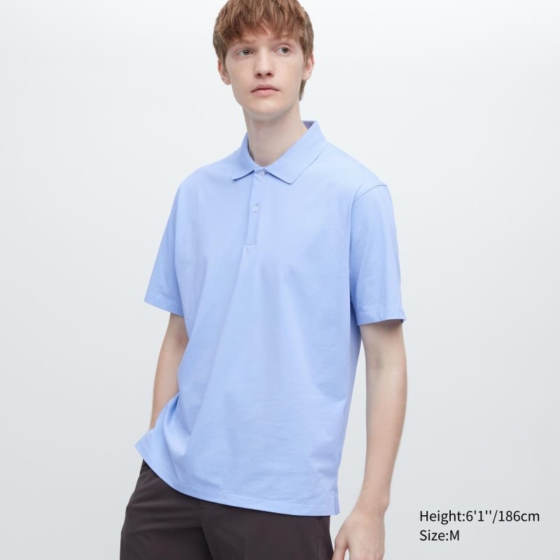 Men Uniqlo Airism Regular Collar Polo Shirts Blue | 3522256