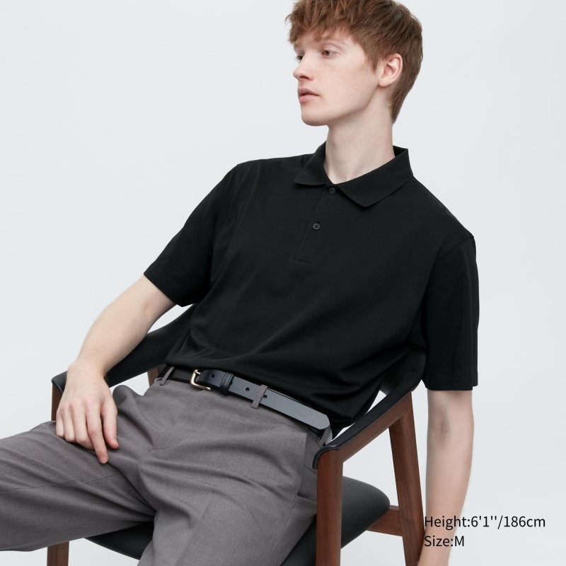 Men Uniqlo Airism Regular Collar Polo Shirts Black | 8730546