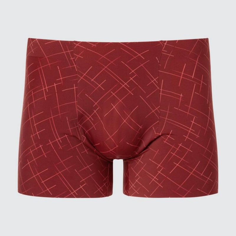 Men Uniqlo Airism Seamless Printed Boxers Underwear Red | 6257276