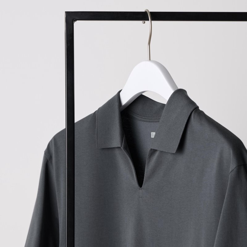 Men Uniqlo Airism Skipper Collar Polo Shirts Grey | 210948