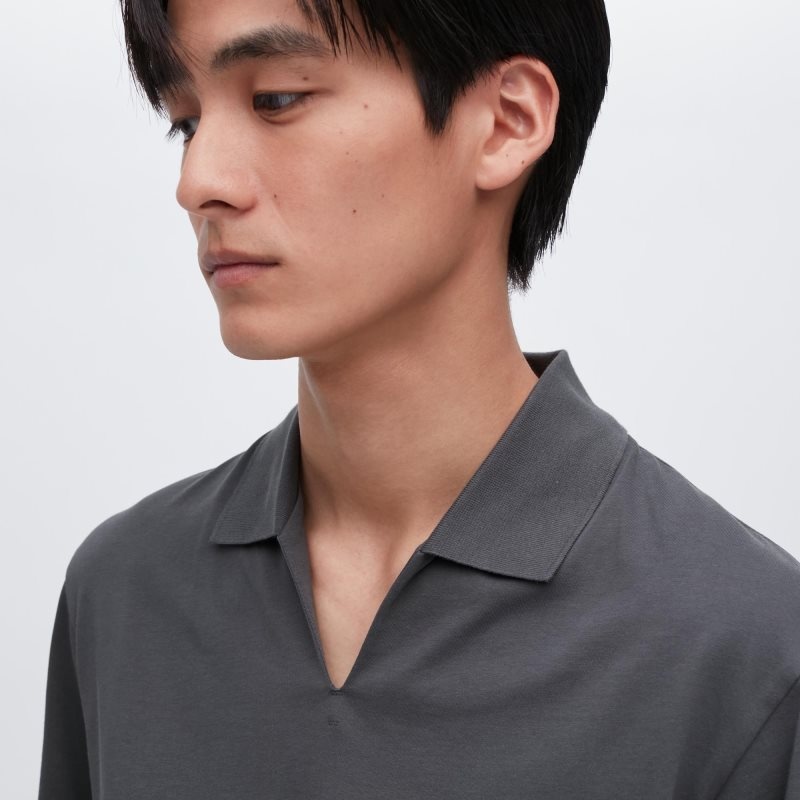 Men Uniqlo Airism Skipper Collar Polo Shirts Grey | 210948