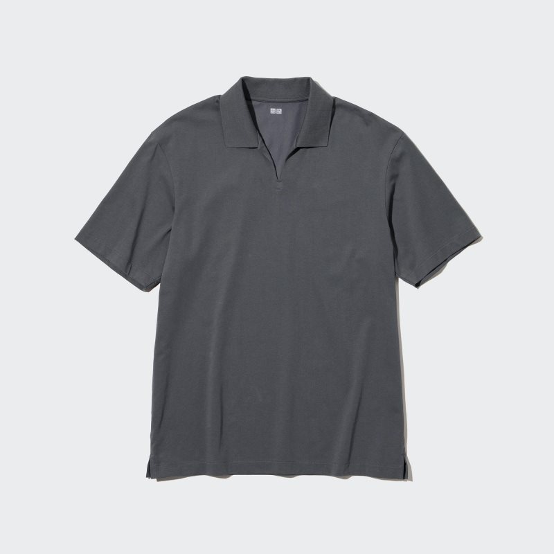 Men Uniqlo Airism Skipper Collar Polo Shirts Grey | 210948
